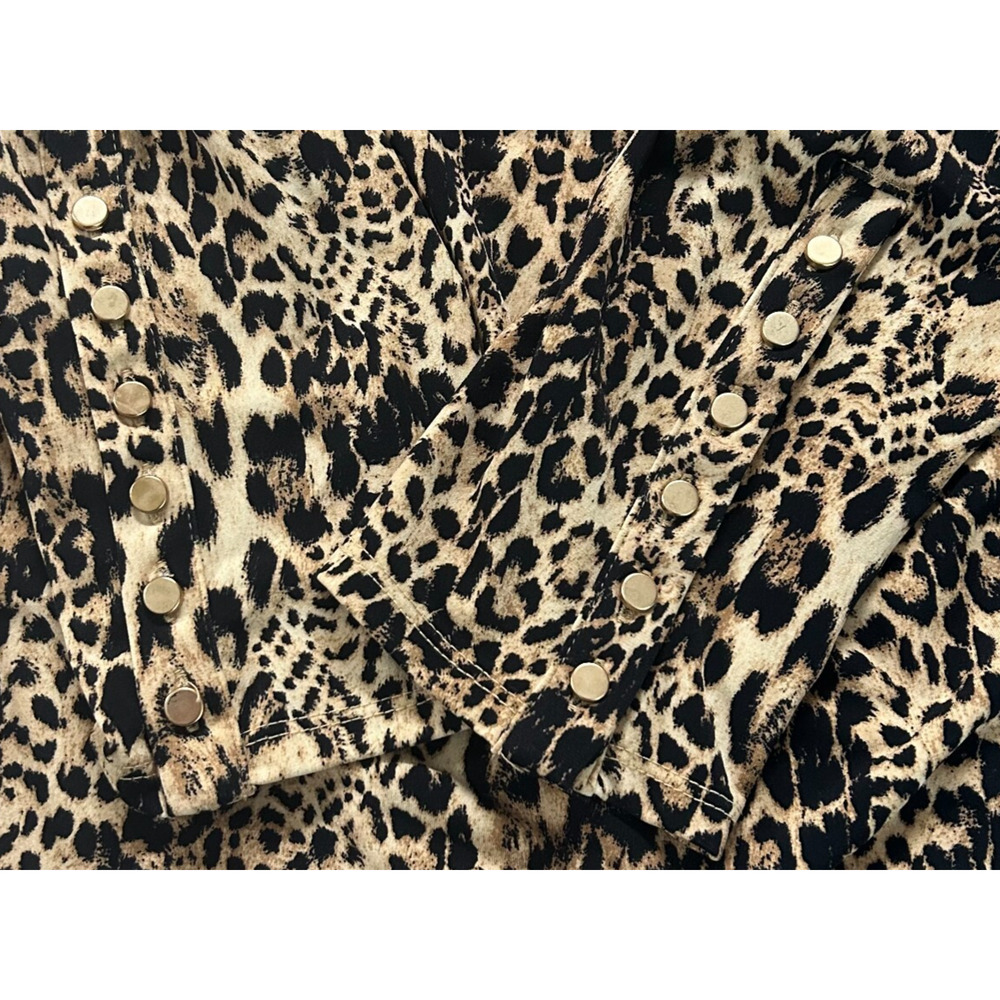 Chicos Asymmetrical‎ Hem Animal Print Top Large 2 Brown Black Button Accents - Picture 10 of 11